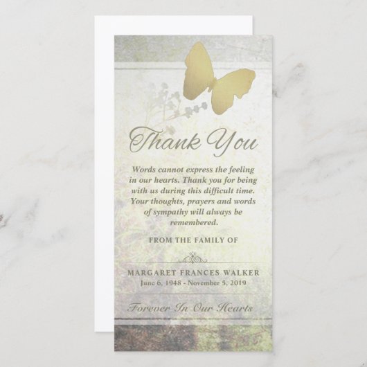 黄金の蝶の言葉は表現ありがない サンキューカード (正面/裏面)