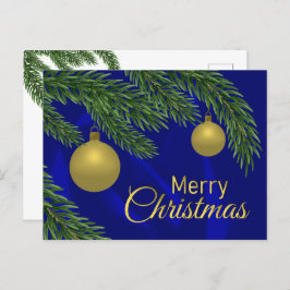 黄金の装飾を持つ本物のクリスマスツリー シーズンポストカード