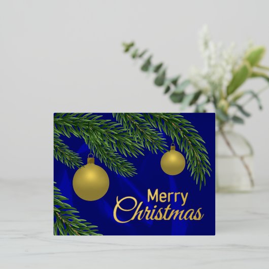 黄金の装飾を持つ本物のクリスマスツリー 箔シーズンポストカード (立ち正面)