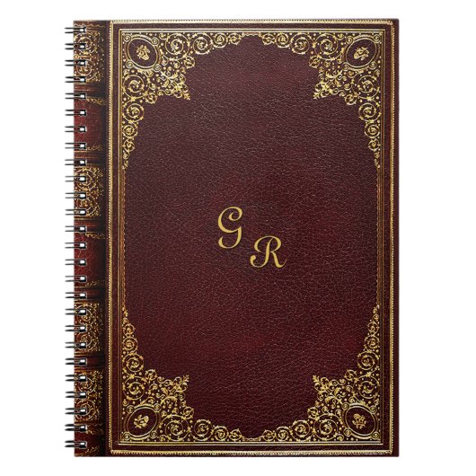 黄金の装飾品onブラウンイニシャル ノートブック (正面)