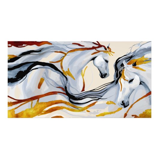 黄金の調和:ファンタジー圏の2頭の馬 フォトプリント            (正面)