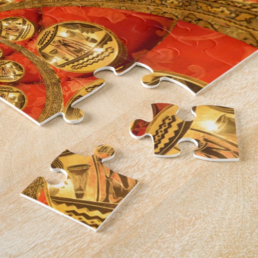 黄金の赤アフリカ伝統的美術 ジグソーパズル (側面)