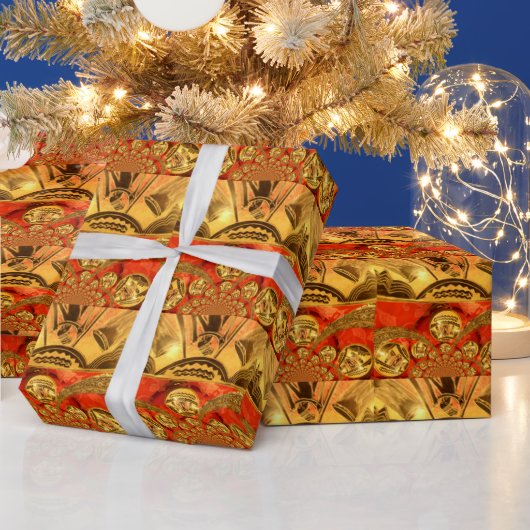 黄金の赤アフリカ伝統的美術 ラッピングペーパー (クリスマス)