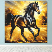 黄金の走夕焼けの中の黒馬の水 キャンバスプリント (インサイチュ (ウッドフロア))