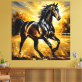 黄金の走夕焼けの中の黒馬の水 キャンバスプリント (インサイチュ (リビング))