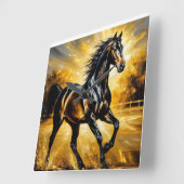 黄金の走夕焼けの中の黒馬の水 スクエア壁時計 (傾斜)