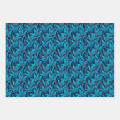 黄金の輪郭の葉パターンを持つ熱帯ブルーの ラッピングペーパーシート (正面)