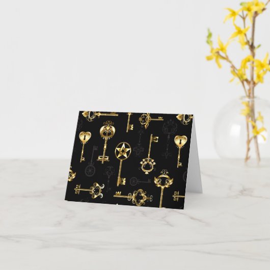 黄金の鍵でシームレスなパターン カード (黄色い花)