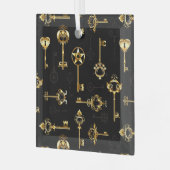 黄金の鍵でシームレスなパターン ガラスオーナメント (正面左)