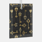 黄金の鍵でシームレスなパターン ガラスオーナメント (正面右)