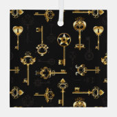 黄金の鍵でシームレスなパターン ガラスオーナメント (裏面)