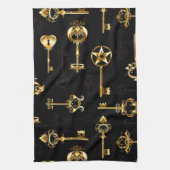 黄金の鍵でシームレスなパターン キッチンタオル (縦)