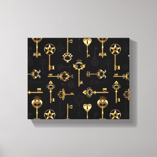 黄金の鍵でシームレスなパターン キャンバスプリント (正面)
