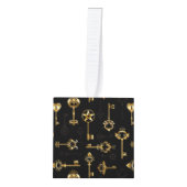 黄金の鍵でシームレスなパターン キューブオーナメント (正面)