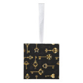 黄金の鍵でシームレスなパターン キューブオーナメント (右)