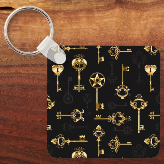 黄金の鍵でシームレスなパターン キーホルダー (正面)