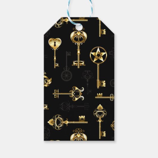 黄金の鍵でシームレスなパターン ギフトタグ (正面)