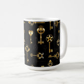 黄金の鍵でシームレスなパターン コーヒーマグカップ (正面右)