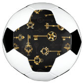 黄金の鍵でシームレスなパターン サッカーボール (回転)