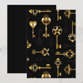 黄金の鍵でシームレスなパターン サンキューカード (正面/裏面)