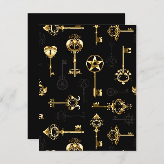 黄金の鍵でシームレスなパターン シーズンカード (正面/裏面)