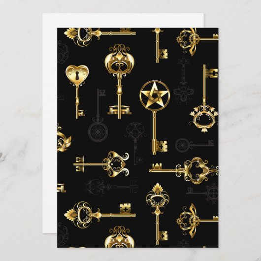 黄金の鍵でシームレスなパターン シーズンカード (正面/裏面)