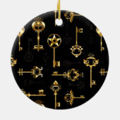 黄金の鍵でシームレスなパターン セラミックオーナメント (裏面)