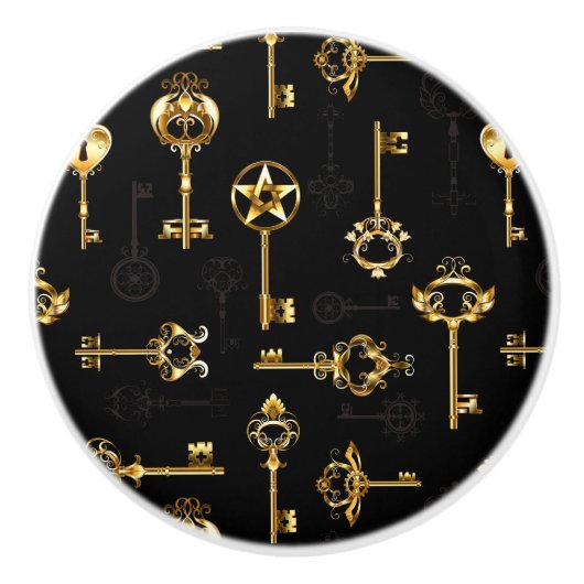 黄金の鍵でシームレスなパターン セラミックノブ (正面)