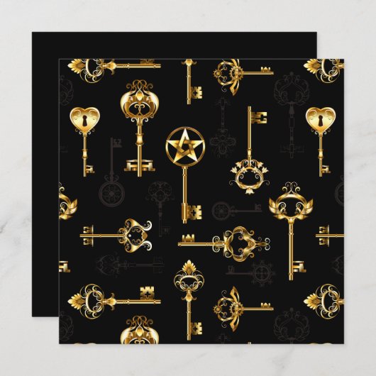 黄金の鍵でシームレスなパターン ノートカード (正面/裏面)