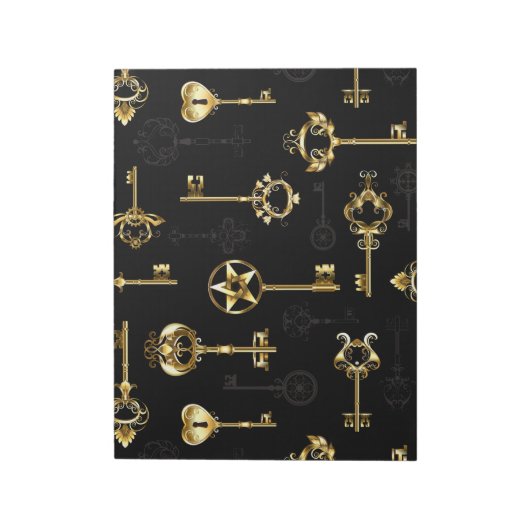 黄金の鍵でシームレスなパターン ノートパッド (回転)