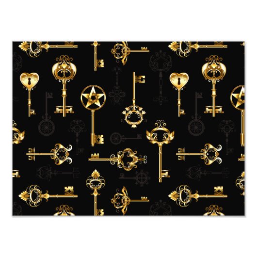 黄金の鍵でシームレスなパターン フォトプリント            (正面)