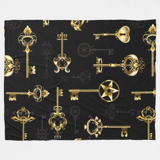 黄金の鍵でシームレスなパターン フリースブランケット (正面(横))