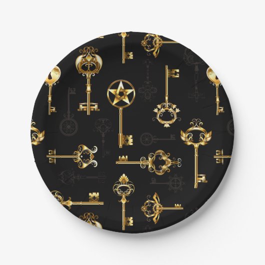 黄金の鍵でシームレスなパターン ペーパープレート (正面)