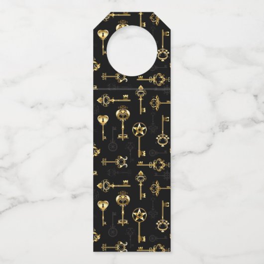 黄金の鍵でシームレスなパターン ボトルネックタグ (正面)