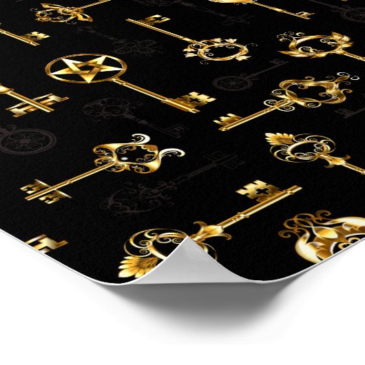 黄金の鍵でシームレスなパターン ポスター (角)