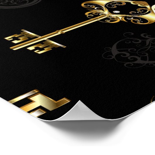 黄金の鍵でシームレスなパターン ポスター (角)