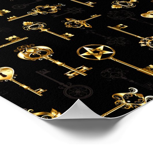 黄金の鍵でシームレスなパターン ポスター (角)