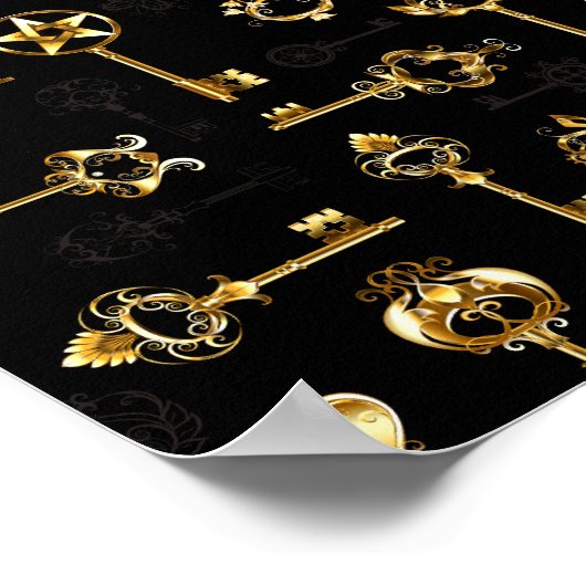 黄金の鍵でシームレスなパターン ポスター (角)