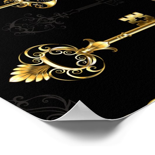 黄金の鍵でシームレスなパターン ポスター (角)