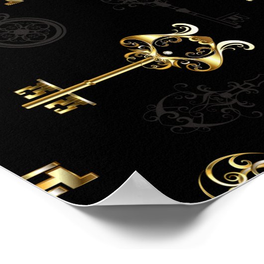 黄金の鍵でシームレスなパターン ポスター (角)