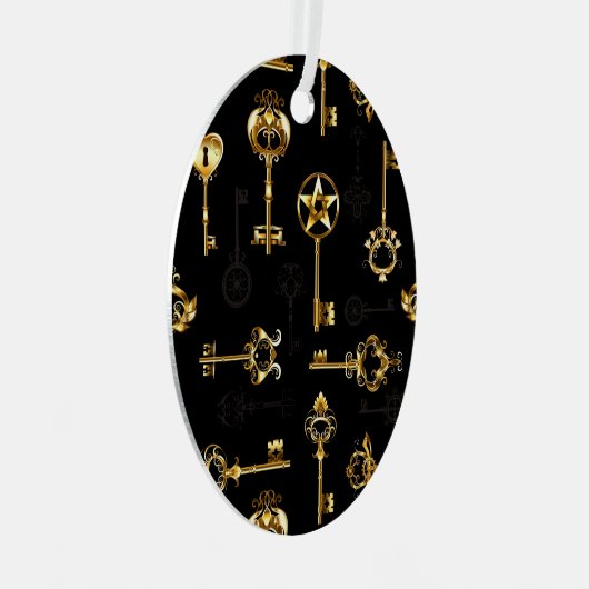 黄金の鍵でシームレスなパターン メタルオーナメント (正面右)