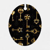 黄金の鍵でシームレスなパターン メタルオーナメント (裏面)