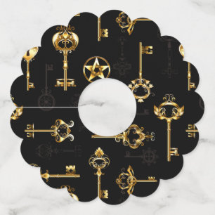 黄金の鍵でシームレスなパターン ワイングラスタグ