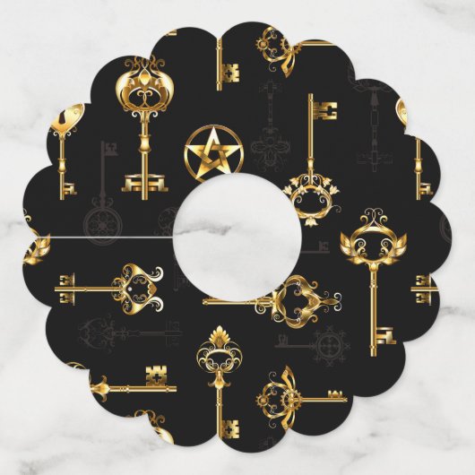 黄金の鍵でシームレスなパターン ワイングラスタグ (正面)