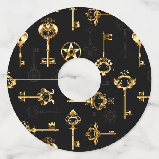 黄金の鍵でシームレスなパターン ワイングラスタグ (正面)