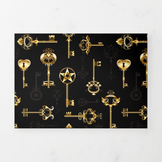黄金の鍵でシームレスなパターン 三つ折り案内状 (カバー)