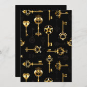 黄金の鍵でシームレスなパターン 招待状 (正面/裏面)