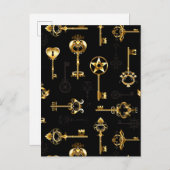 黄金の鍵でシームレスなパターン 案内ポストカード (正面/裏面)