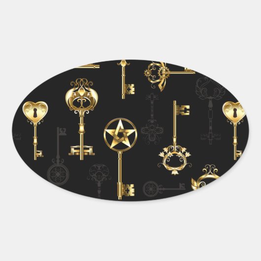 黄金の鍵でシームレスなパターン 楕円形シール (正面)