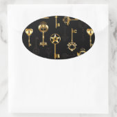 黄金の鍵でシームレスなパターン 楕円形シール (バッグ)